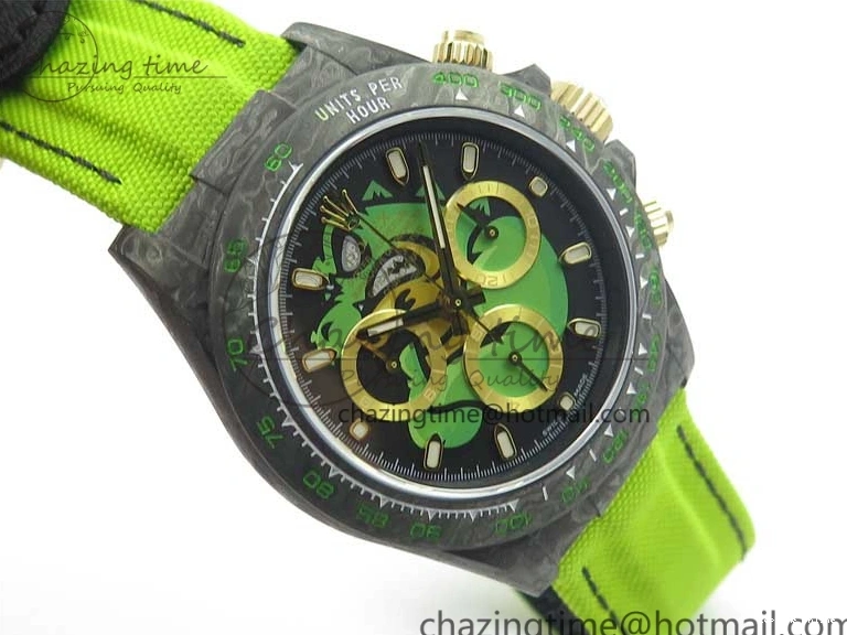 0507 Daytona DIW Carbon V2 WWF Best Edition Black Green Dial On Green Nylon Strap A UrbanChic 3110
